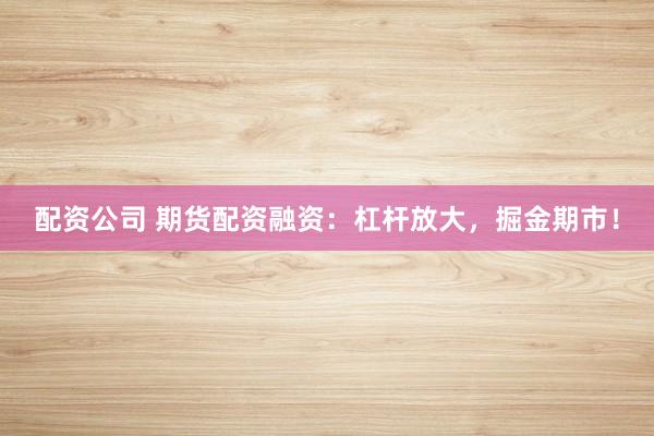 配资公司 期货配资融资：杠杆放大，掘金期市！