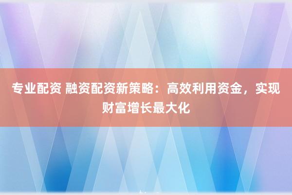 专业配资 融资配资新策略：高效利用资金，实现财富增长最大化