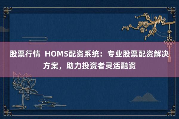 股票行情  HOMS配资系统：专业股票配资解决方案，助力投资者灵活融资