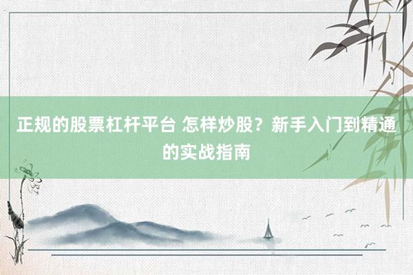正规的股票杠杆平台 怎样炒股？新手入门到精通的实战指南
