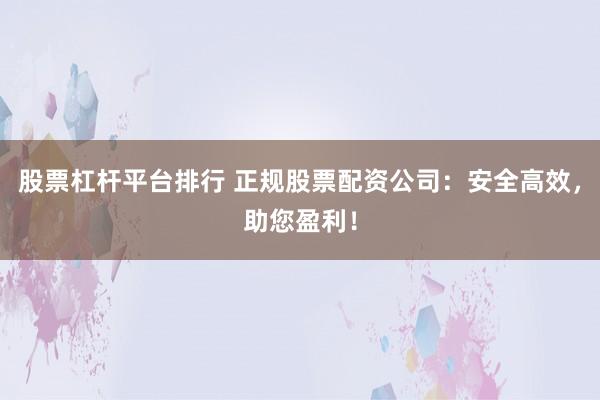 股票杠杆平台排行 正规股票配资公司：安全高效，助您盈利！