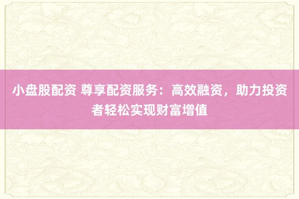 小盘股配资 尊享配资服务：高效融资，助力投资者轻松实现财富增值