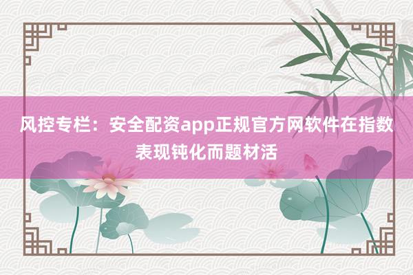 风控专栏：安全配资app正规官方网软件在指数表现钝化而题材活