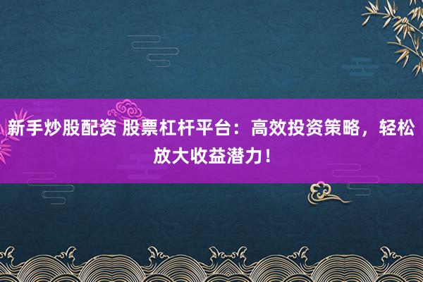 新手炒股配资 股票杠杆平台：高效投资策略，轻松放大收益潜力！